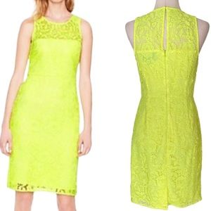 J. Crew Collection Neon Yellow Citrus Lace Cutout Sheath Dress - 4